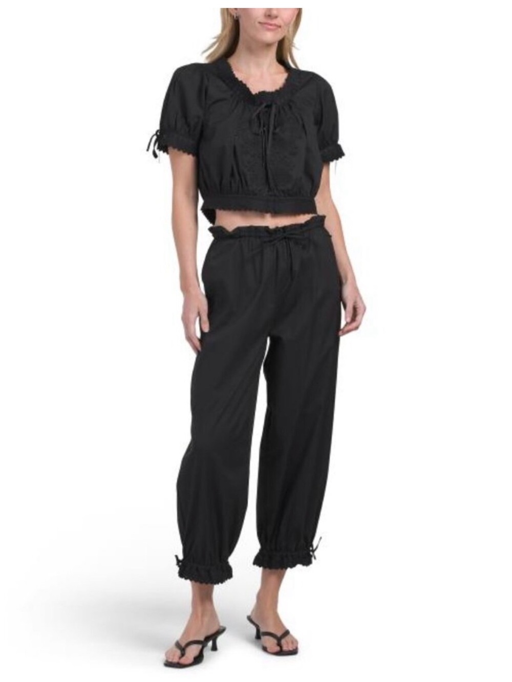 House of Harlow 1960 2pc Black Embroidered Top And Pants Set - Picture 4 of 9